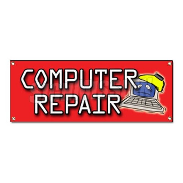 COMPUTER REPAIR BANNER SIGN monitor screem mouse keyboard network fix design